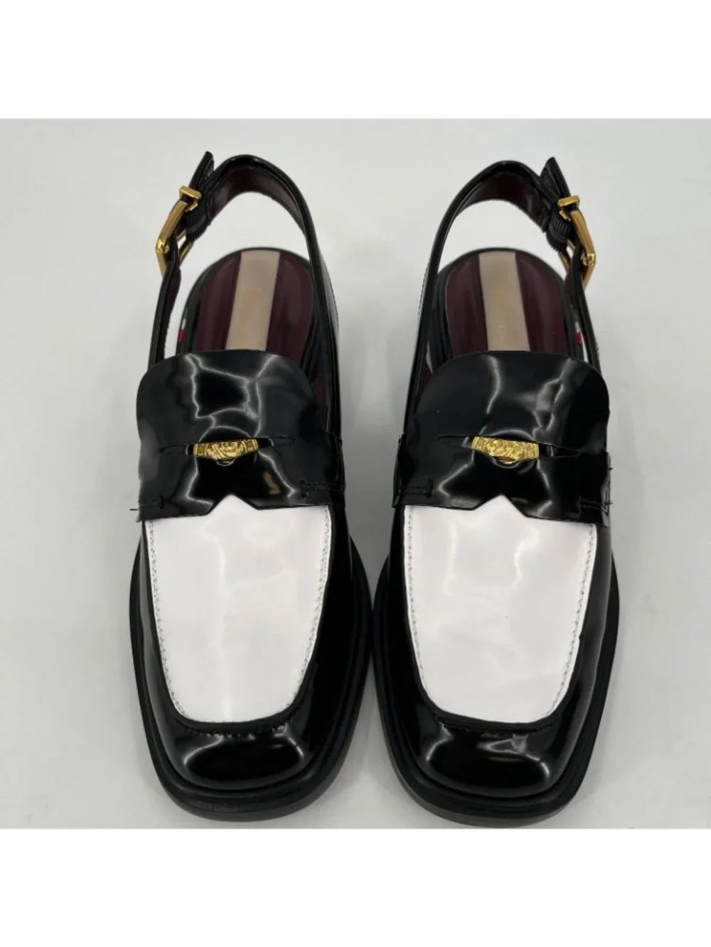 Franco Sarto Giada Slingback Loafers Black White Size 7M Square Toe Block Heel